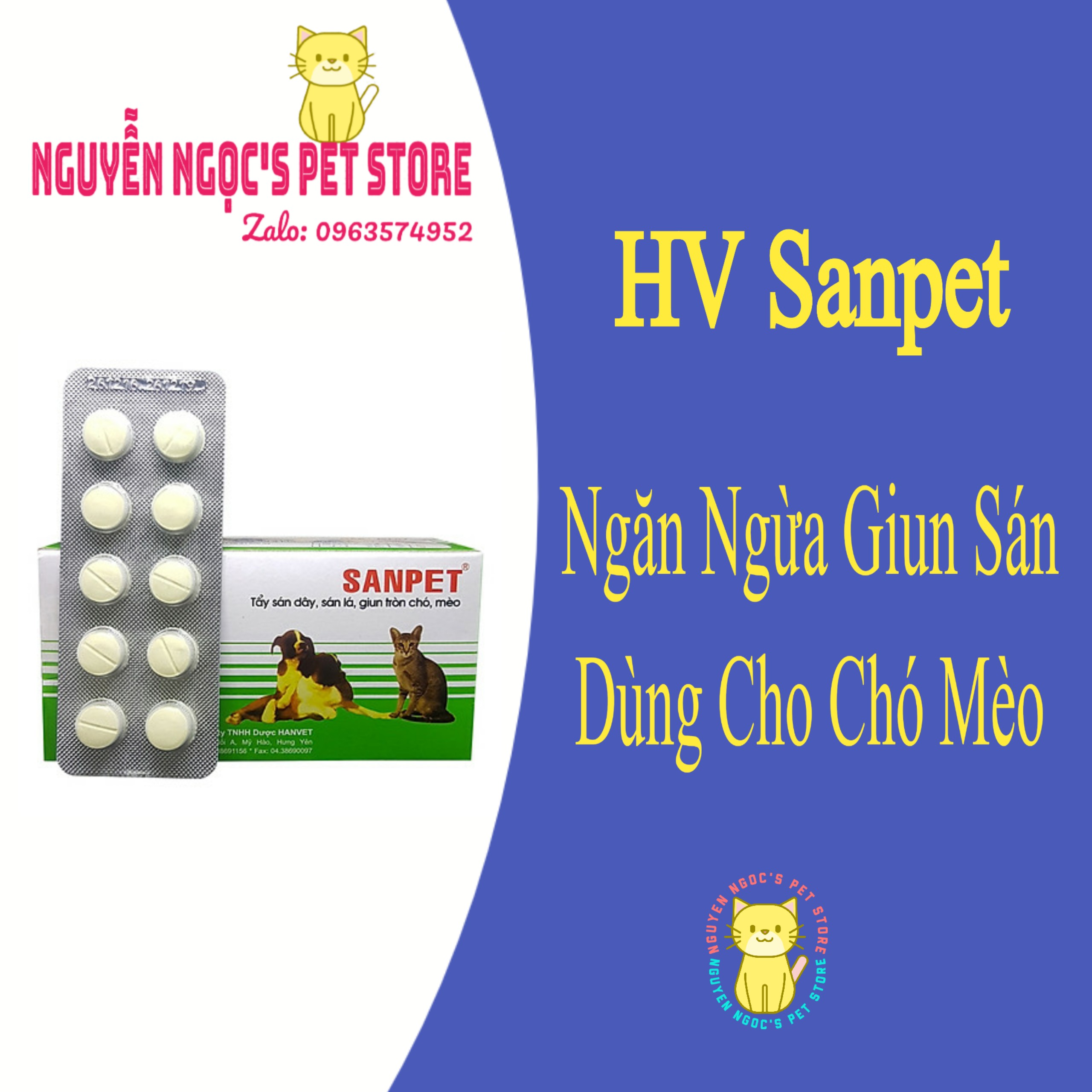 HV SanPet - Hộp 100 viên ngăn ngừa giun sán dùng cho chó mèo