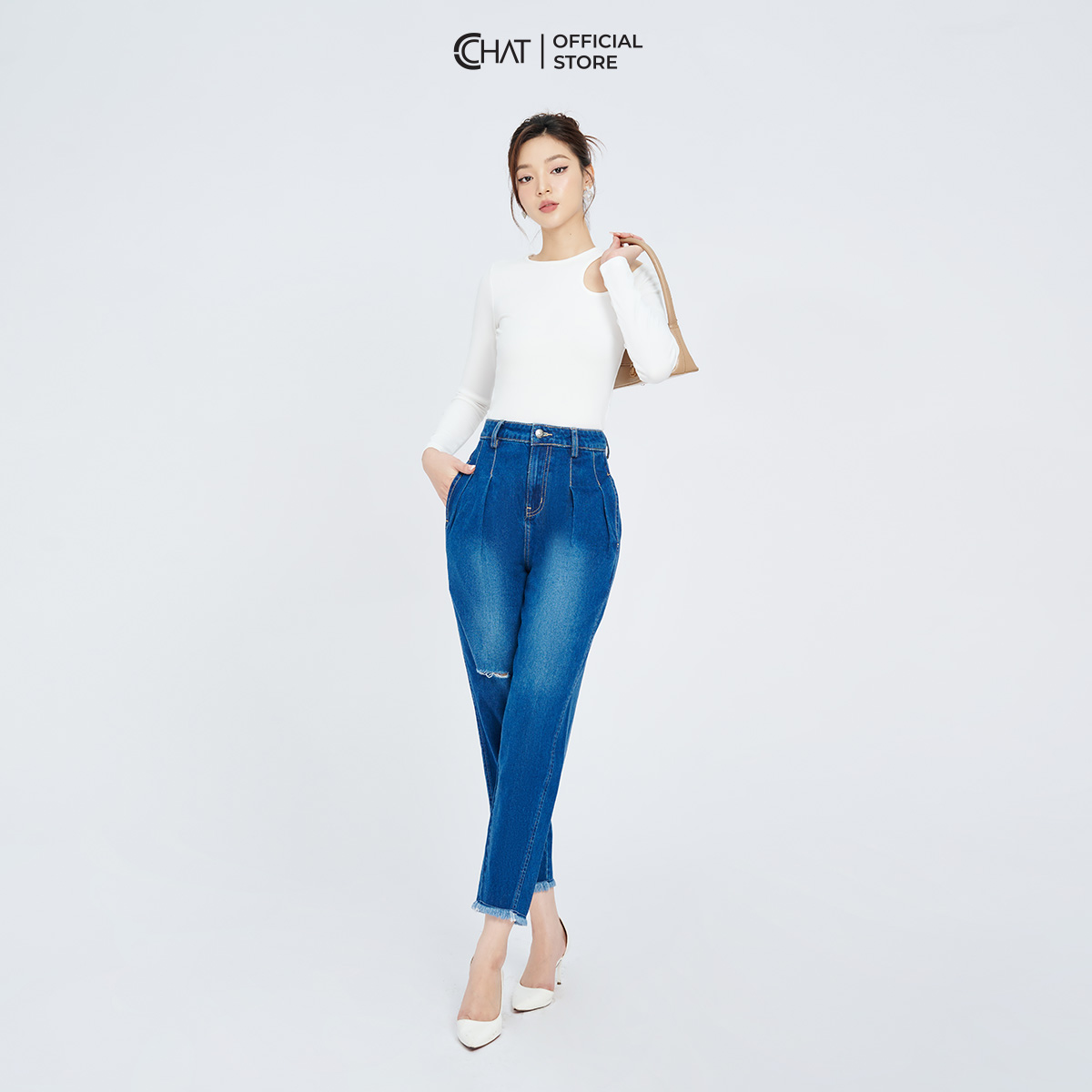 Quần Jean Nữ Dáng Baggy 2 Ly Rua Gấu Chất Vải Dày Dặn 22GDJ2013BH