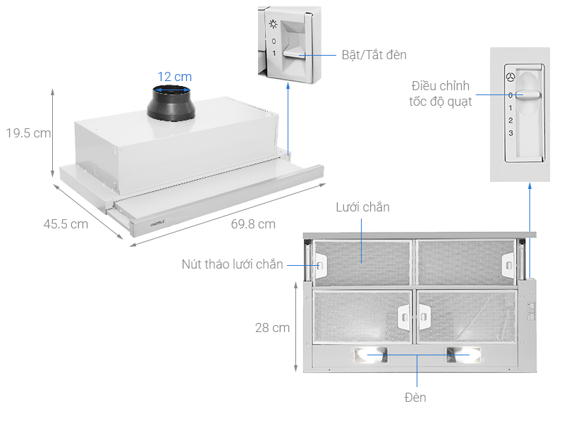 Máy hút mùi âm tủ Hafele HH-S70A - Hàng Chính Hãng (533.89.031)