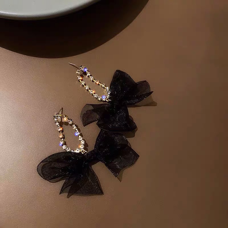 Khuyên tai nơ lưới vintage - bông tai nữ kiểu hàn quốc