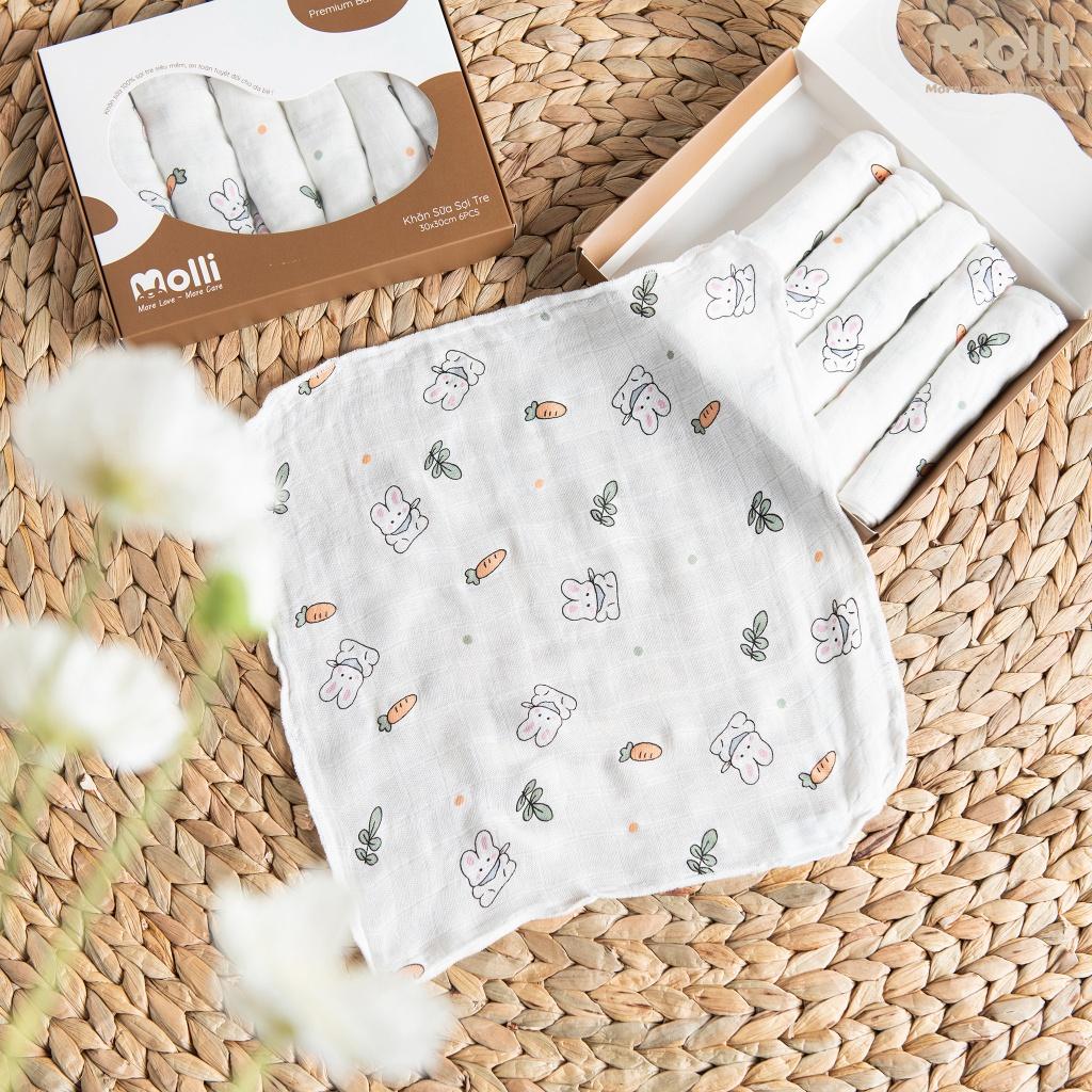 Khăn Xô Sữa Sợi Tre MOLLI Siêu Mềm, An Toàn, Dễ Thương Cho Bé KT 30x30cm