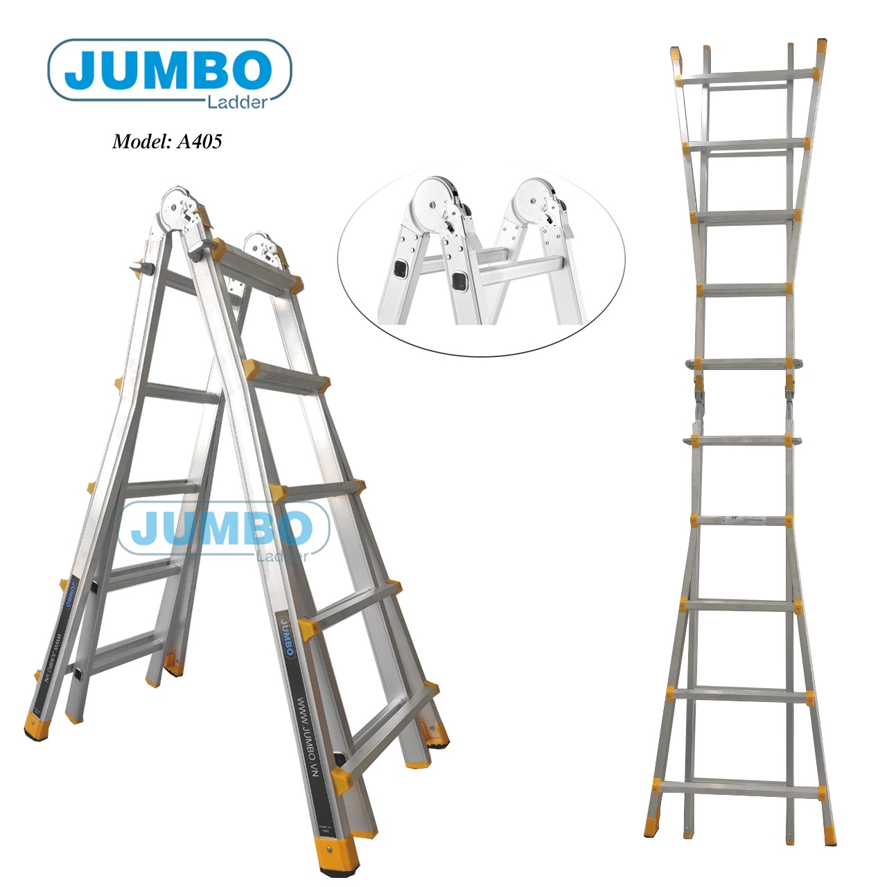 Thang Trượt Chữ A, Thang Nhôm Trượt Đa Năng JUMBO A405 - Chữ A Cao Nhất 2.5m, Chữ I Cao Nhất 5.0m, Tải Trọng 300kg Chắc Chắn Và Bền Bỉ - Luôn Có Phụ Kiện Thay Thế