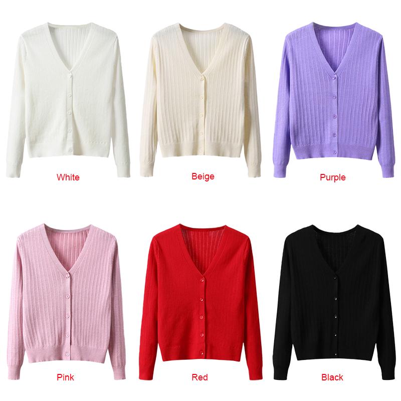 Women Solid Knitted Cardigan Coat Buttoned Front V Neck Long Sleeves Ribbed Autumn Spring Sweater Knitting Coat