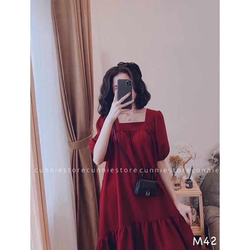 Váy maxi chất đũi freesize đuôi cá dáng rộng buộc dây sau - Đầm bầu from rộng hai màu đen, đỏ