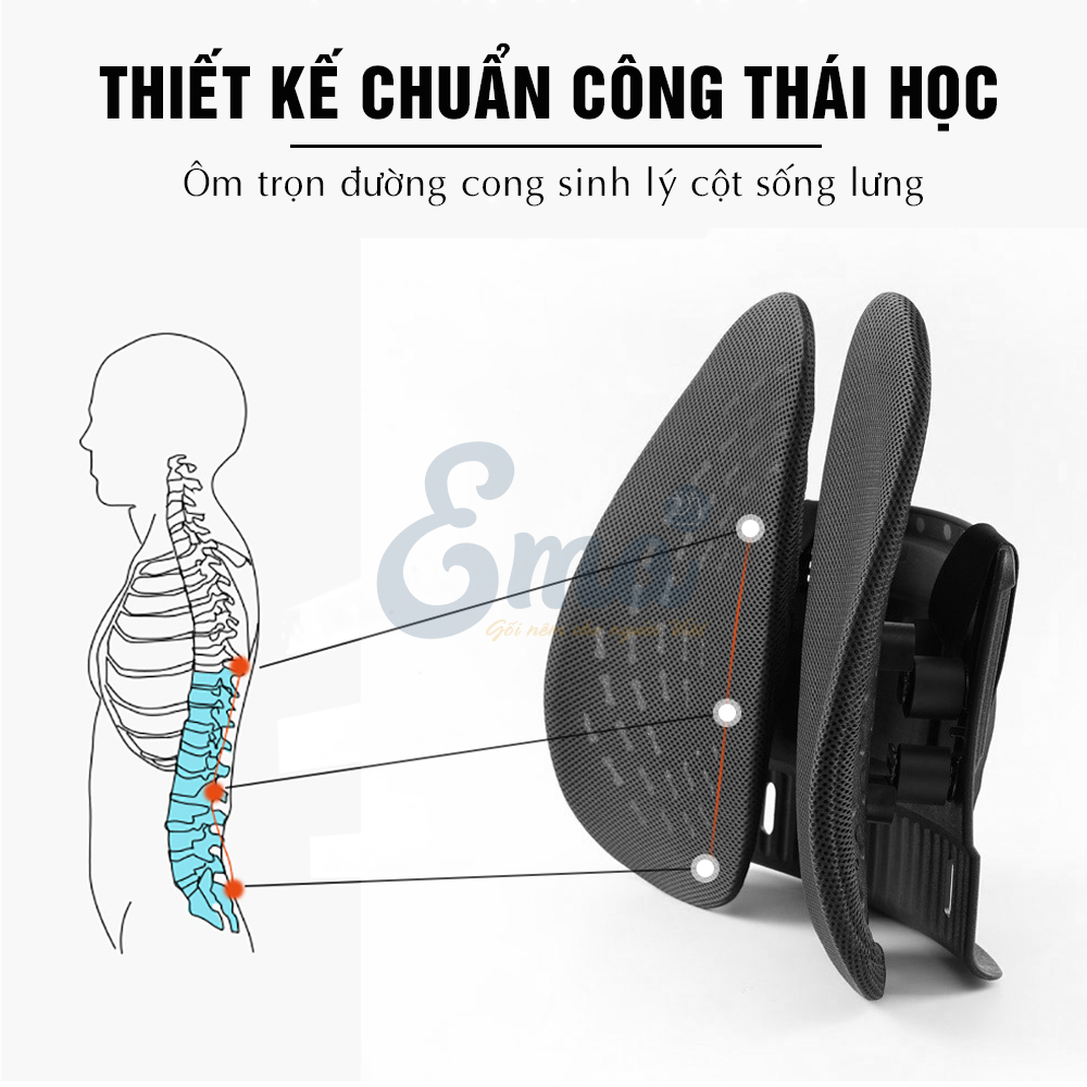 Tựa lưng công thái học EMA cho ghế văn phòng, ô tô - Chuẩn công thái học, thoái mái & thoáng mát