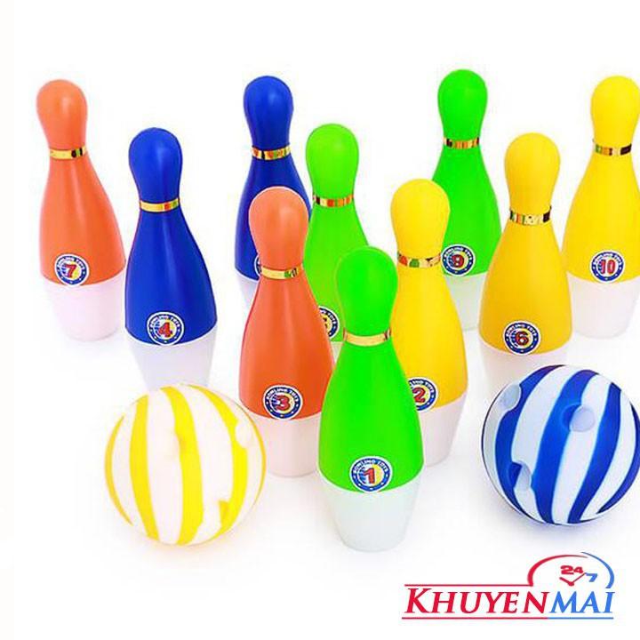 Bộ đồ chơi bowling 10 trái màu &amp; 2 bóng nhựa loại nhỏ