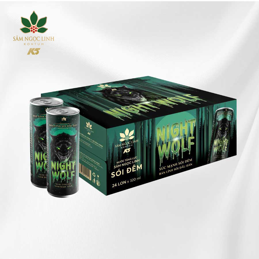 Night Wolf Nước Tăng Lực Sâm Ngọc Linh KonTum K5 Thùng 24 Lon 320Ml