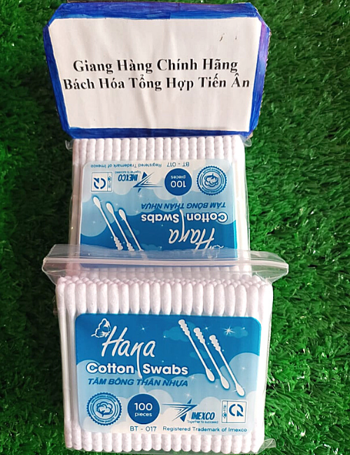 2 Bịch Tăm bông cao cấp Hana lõi nhựa 100 cây