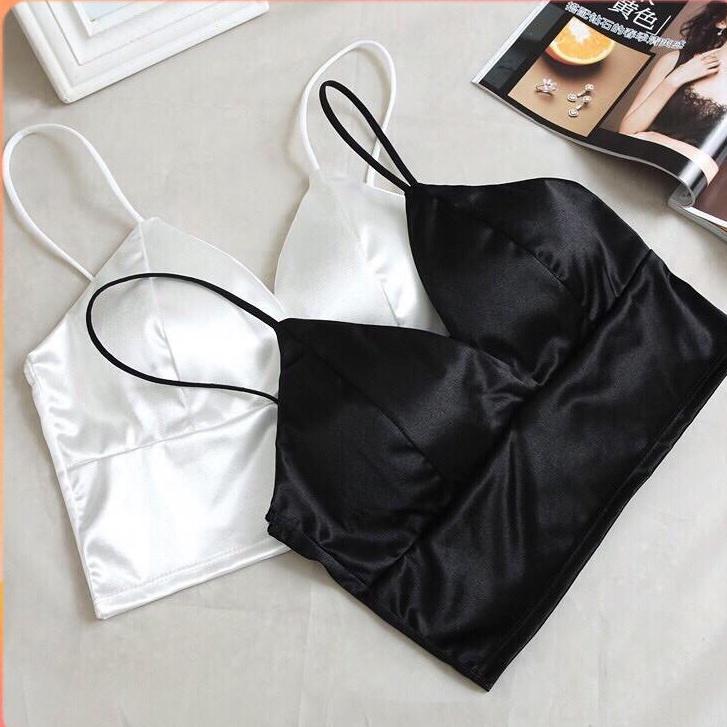 Áo bra satin lụa mềm - áo bra 2 dây bản to phi bóng có móc cài lưng CAO CẤP