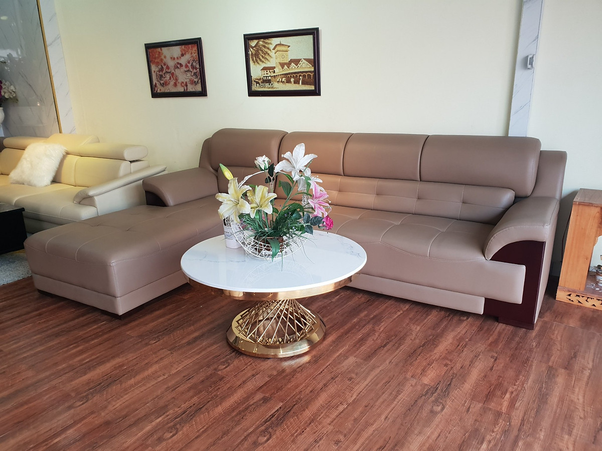 Sofa da góc L Tundo màu kem 2m8 x 1m8