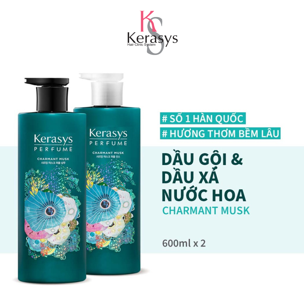 Cặp Dầu Gội Xả Hương Nước Hoa Kerasys Perfume Charmant Musk 600ml*2