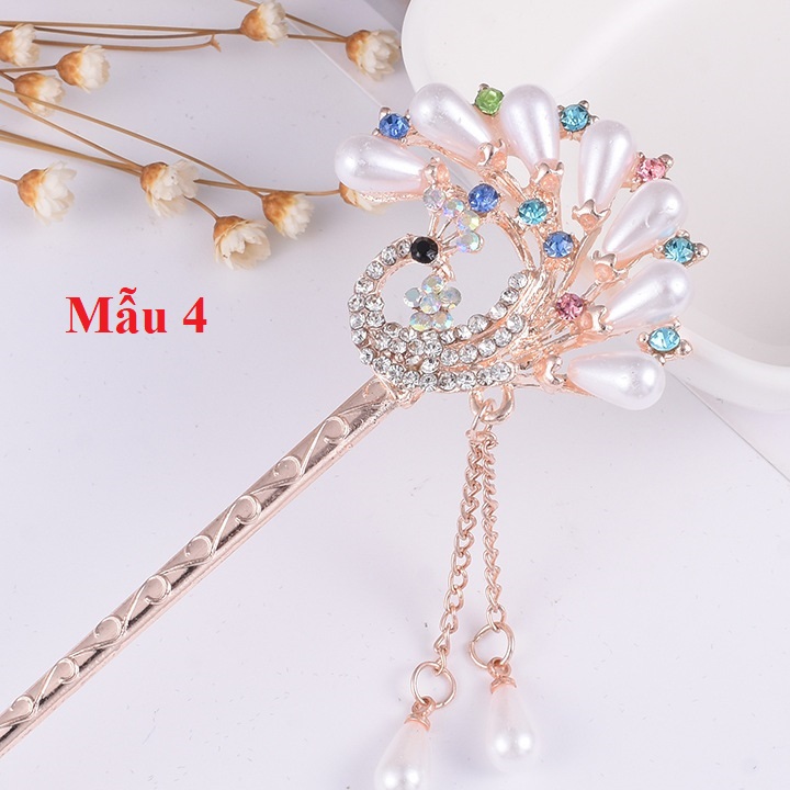 Trâm cài tóc 4 mẫu hoa công HOT đính đá