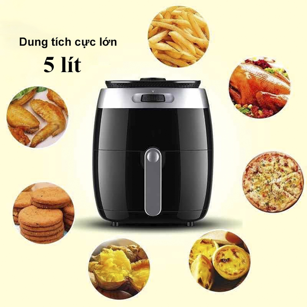 Nôi Chiên Không Dầu Bằng Điện ABG Shanben - Noi Chien Khong Dau 5 Lít, Công Suất 1400W, Nhiều Công Dụng Như Chiên, Nướng, Quay , Tiết Kiệm Thời Gian Cho Các Bà Nội Trợ , Model Mới Nhất 2021-Hàng Chính Hãng