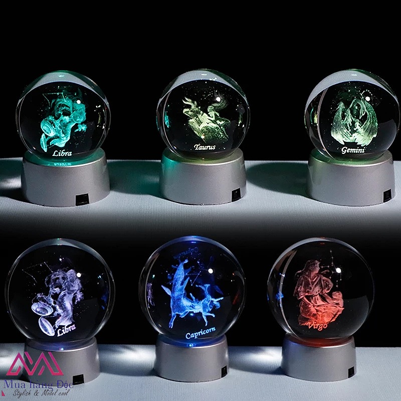 Quả Cầu Pha Lê Capricorn Crystal Ball 3D LED Cung Ma Kết 6cm