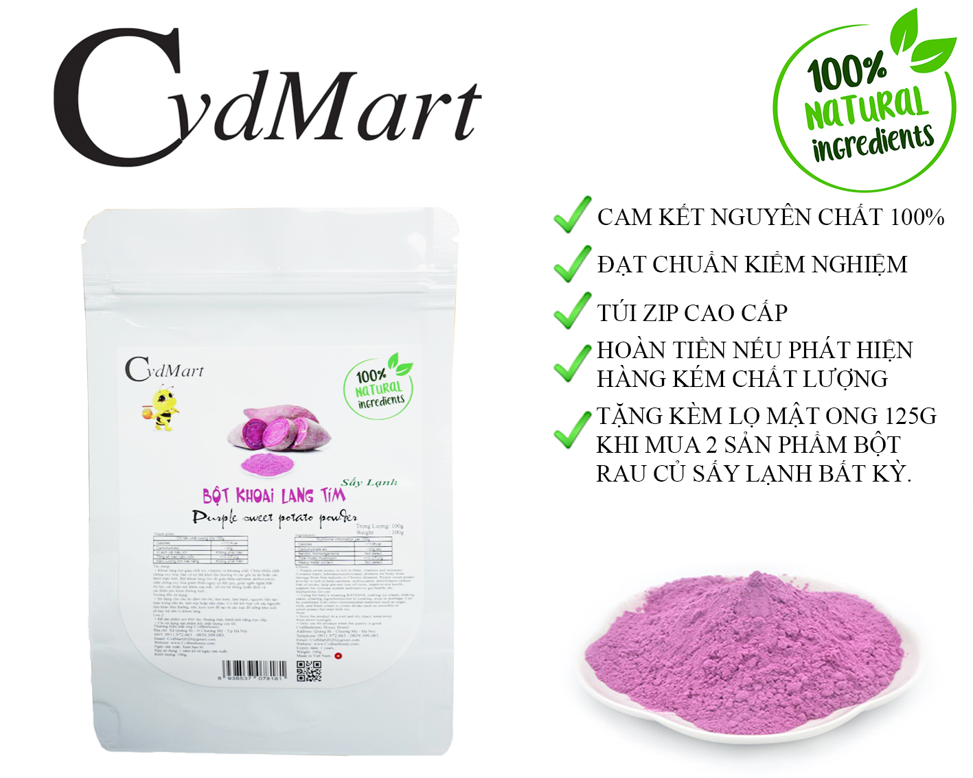 Bột Khoai Lang Tím Sấy Lạnh CvdMart 100g - Purple sweet potato powder CvdMart