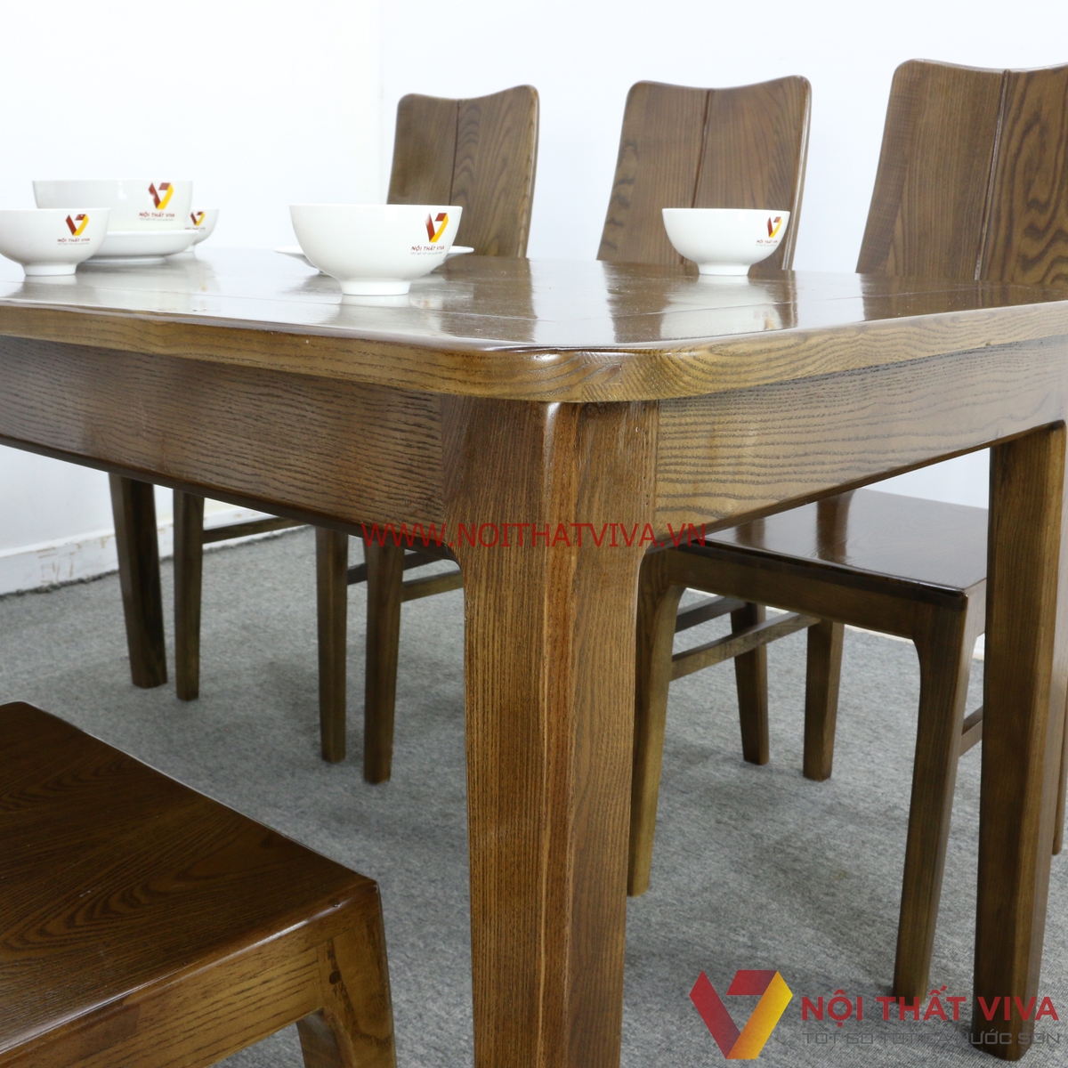 Bộ Bàn Ăn Gỗ Sồi Nga 6 Ghế Màu Óc Chó Hiện Đại Đẹp Rẻ