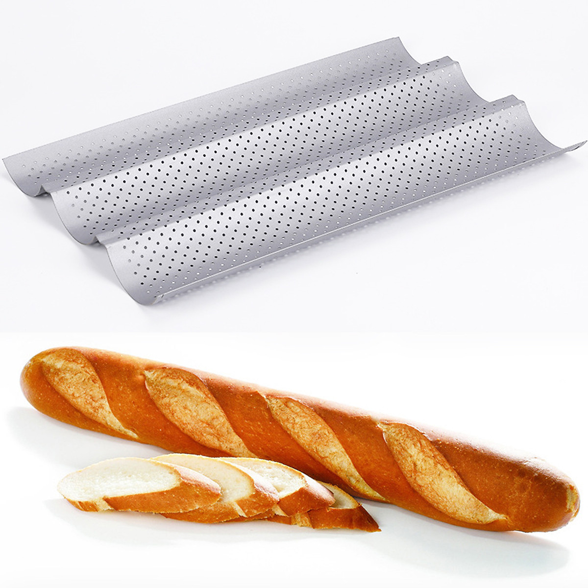 Khay Nướng Bánh Mì Khuôn Nướng Bánh Mì Baguette 3 Rãnh Tiện Dụng