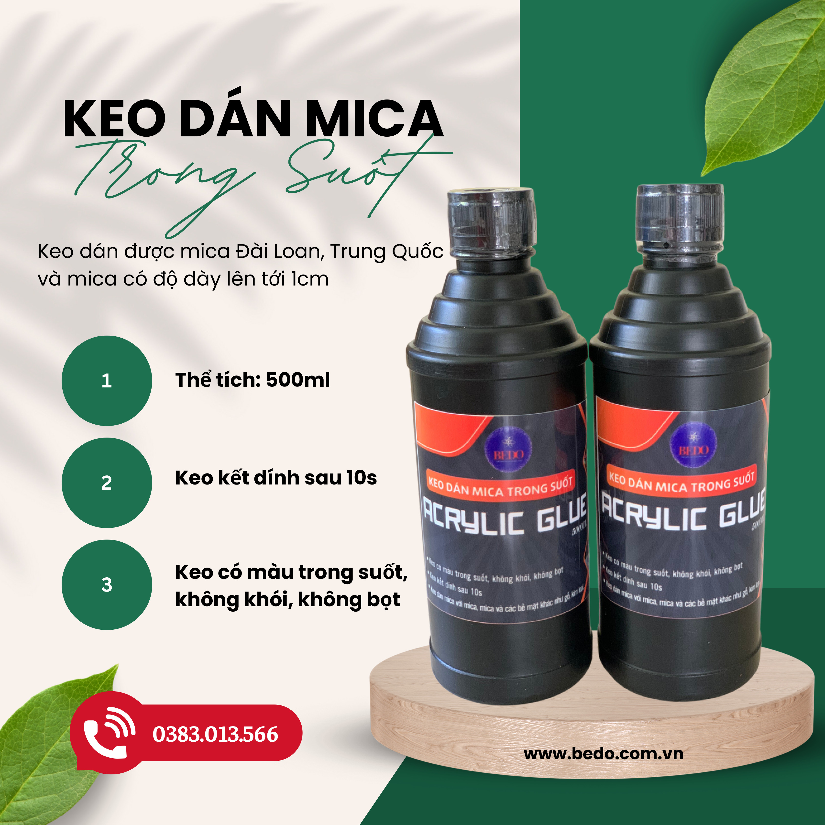 Keo dán mica, keo dán mặt, dán cạnh trong suốt acrylic glue-chai 500ml