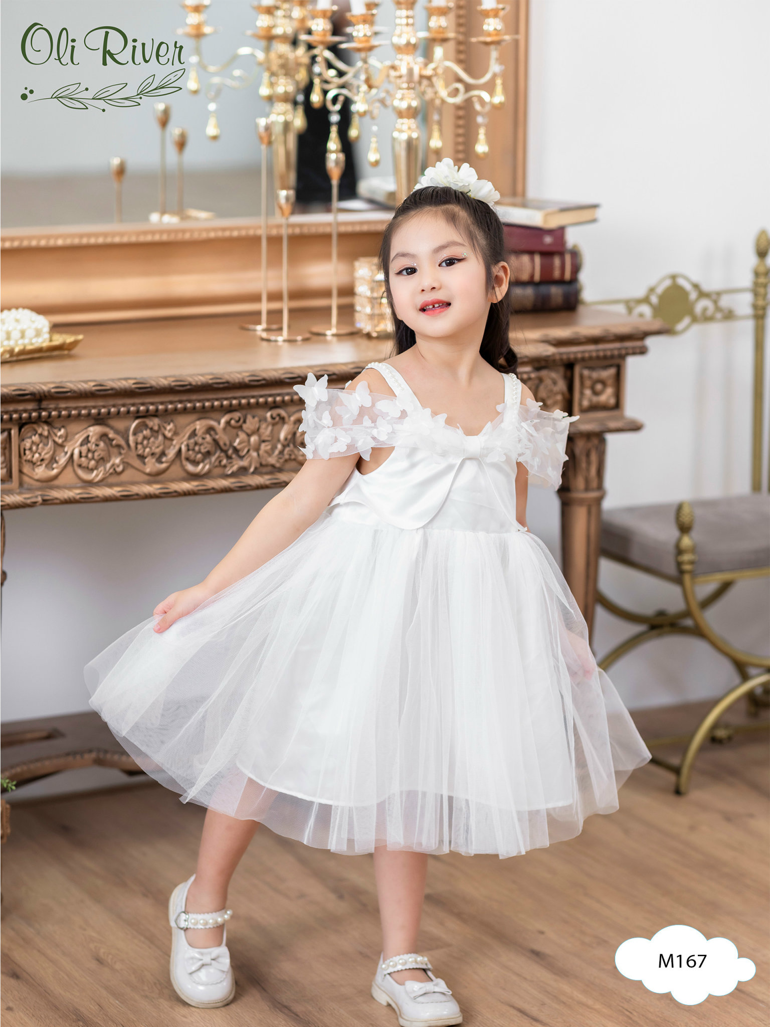 Đầm voan công chúa cho bé gái màu trắng dự tiệc múa hóa trang đẹp size 12-35kg hàng Thiết kế cao cấp