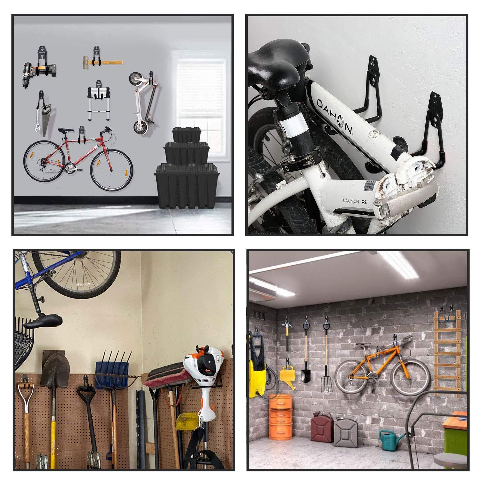 Móc lưu trữ nhà để xe bằng thép 2PCS, Công cụ lưu trữ móc nhà để xe với hỗ trợ bằng tay Hỗ trợ nặng nề để treo thang/xe đạp/dụng cụ làm vườn/dây thừng
