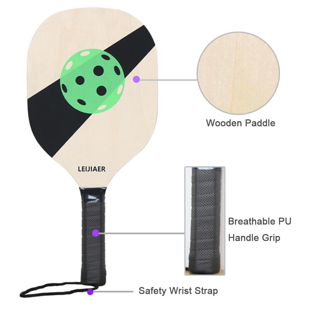 Pickleball Paddles Set of 2 Wood Paddles Rackets with Balls and Mesh Storage Bag for Beginners