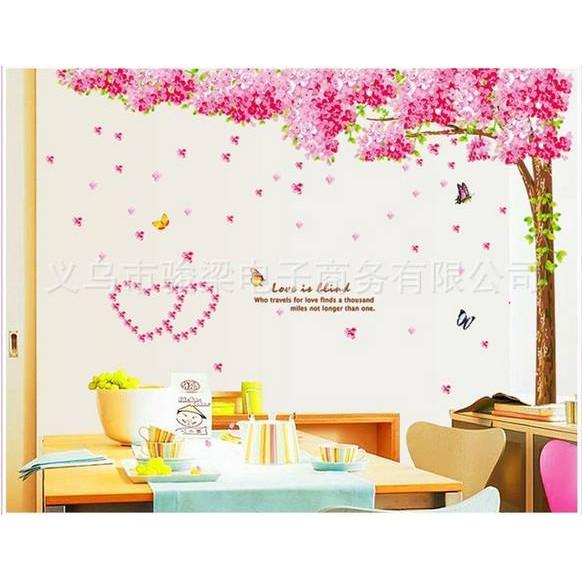 Decal dán tường Combo Cây tình yêu + khung cửa hoa đào