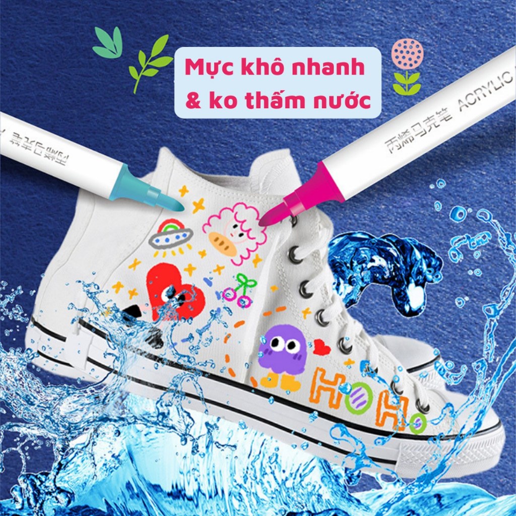 Bộ Bút Màu Acrylic Marker 12/24/36/48/60 Bút Cao Cấp Màu Sắc Tươi Sáng - Bút Lông Màu Dành Cho Mọi Lứa Tuổi Vẽ Được Trên Mọi Chất Liệu Bề Mặt