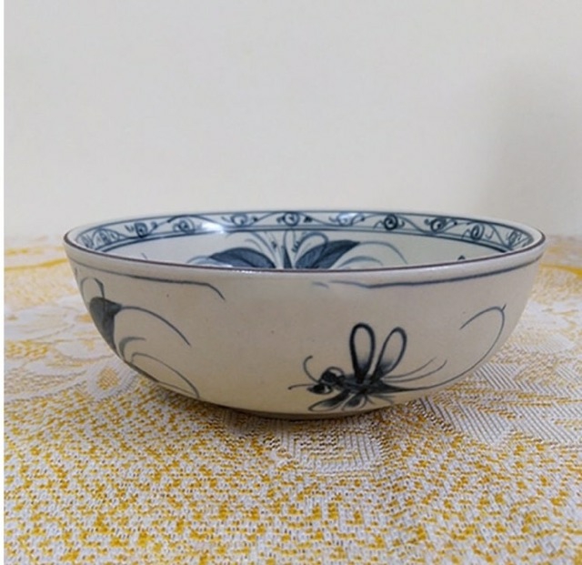 Bộ chén dĩa men rạn vẽ chuồn khoai gốm Gia Hưng Bát Tràng