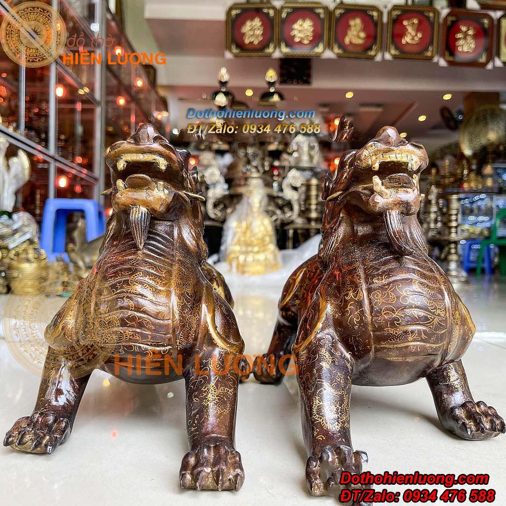 Đôi Tỳ Hưu Màu Nâu Bằng Đồng Phong Thủy Cao 22cm - Linh Vật Phong Thủy