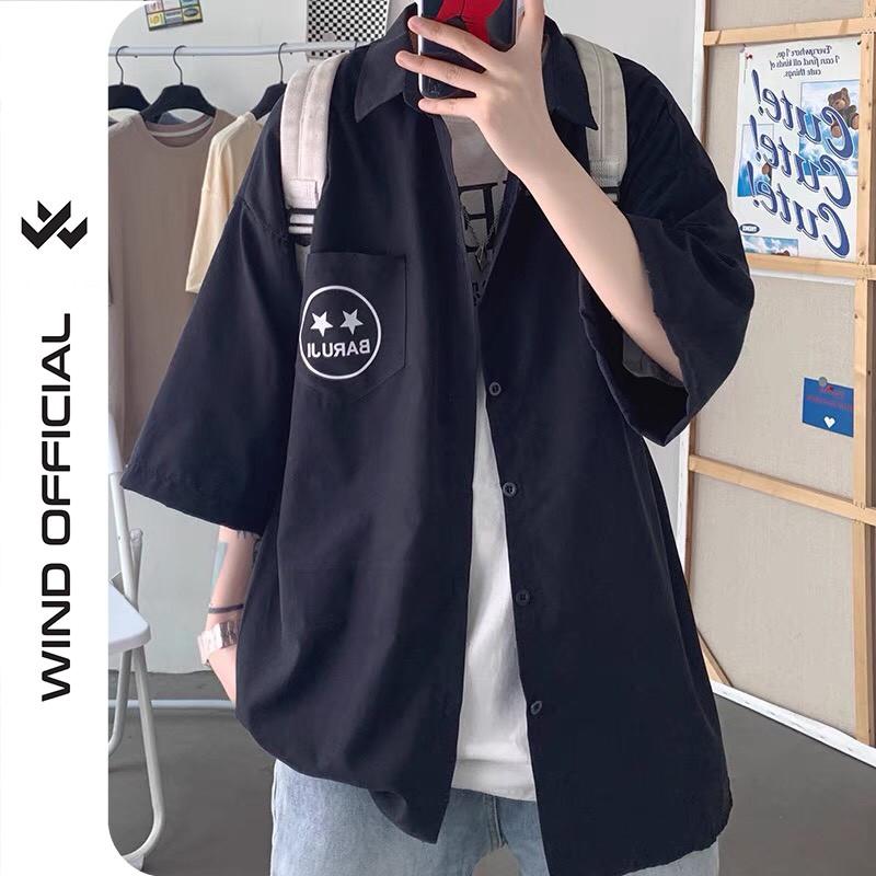 Áo sơ mi tay lỡ unisex form rộng Mặt Sao nam nữ oversized kaki ulzzang