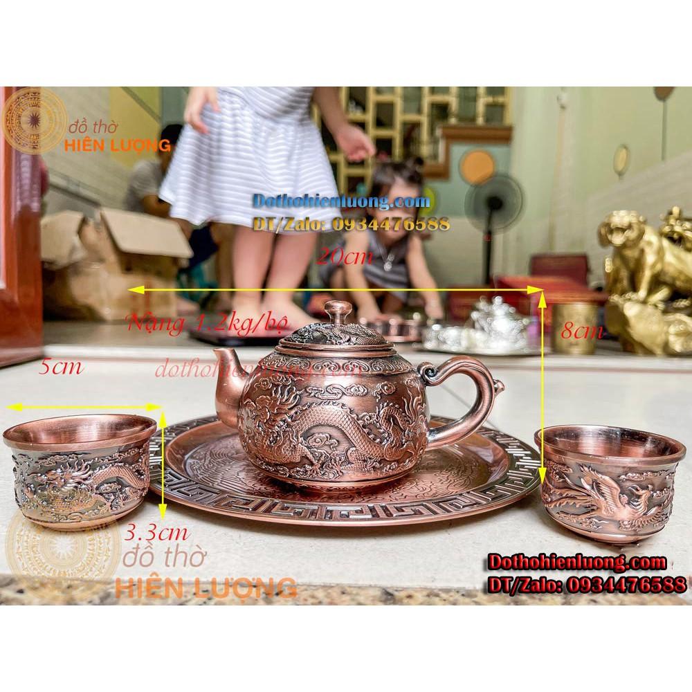 Bộ Ấm Chén Long Phụng Trình Tường Bằng Đồng Cao Cấp - Quà Tặng Sang Trọng