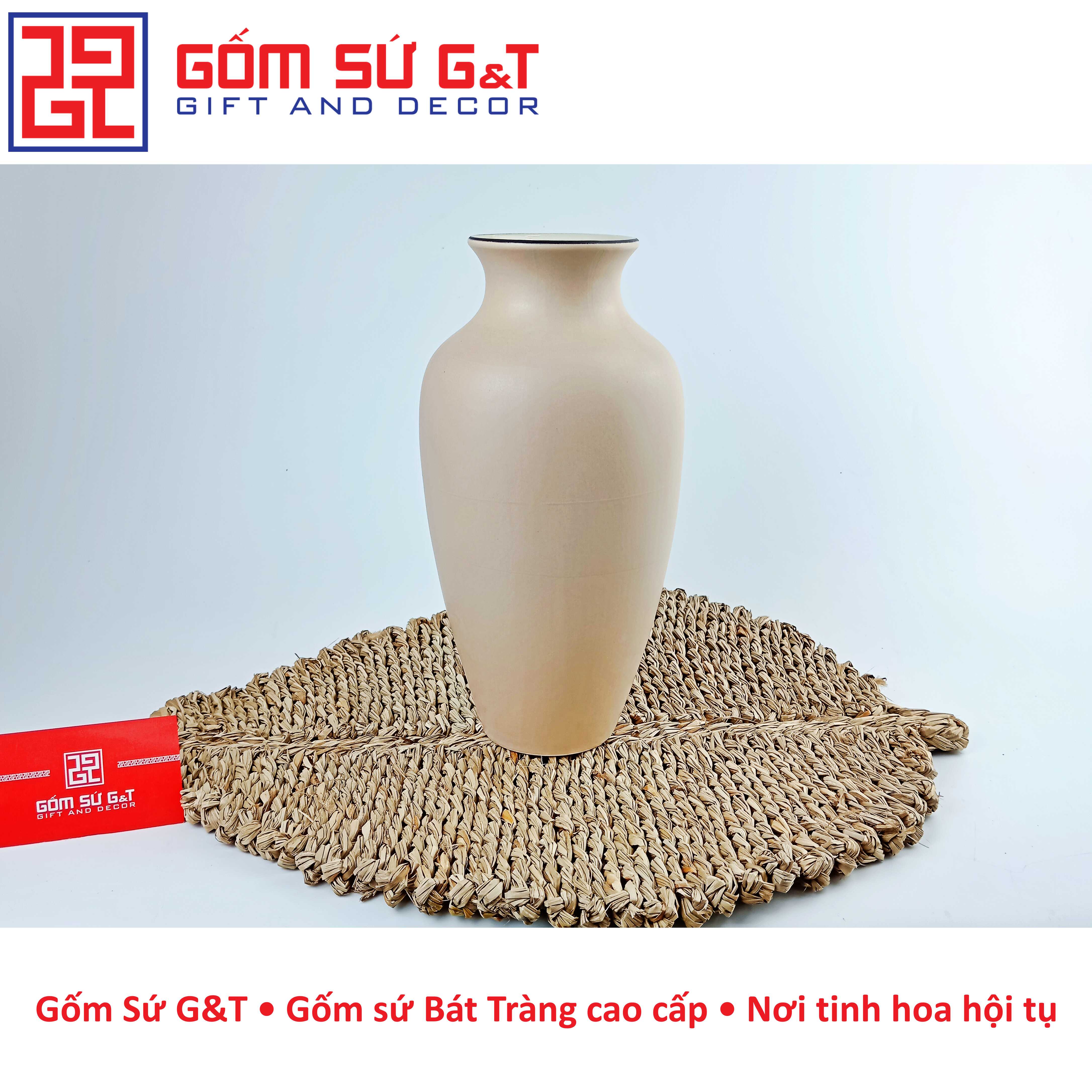 Lọ hoa dáng đùi dế vẽ cam Gốm Sứ G&T