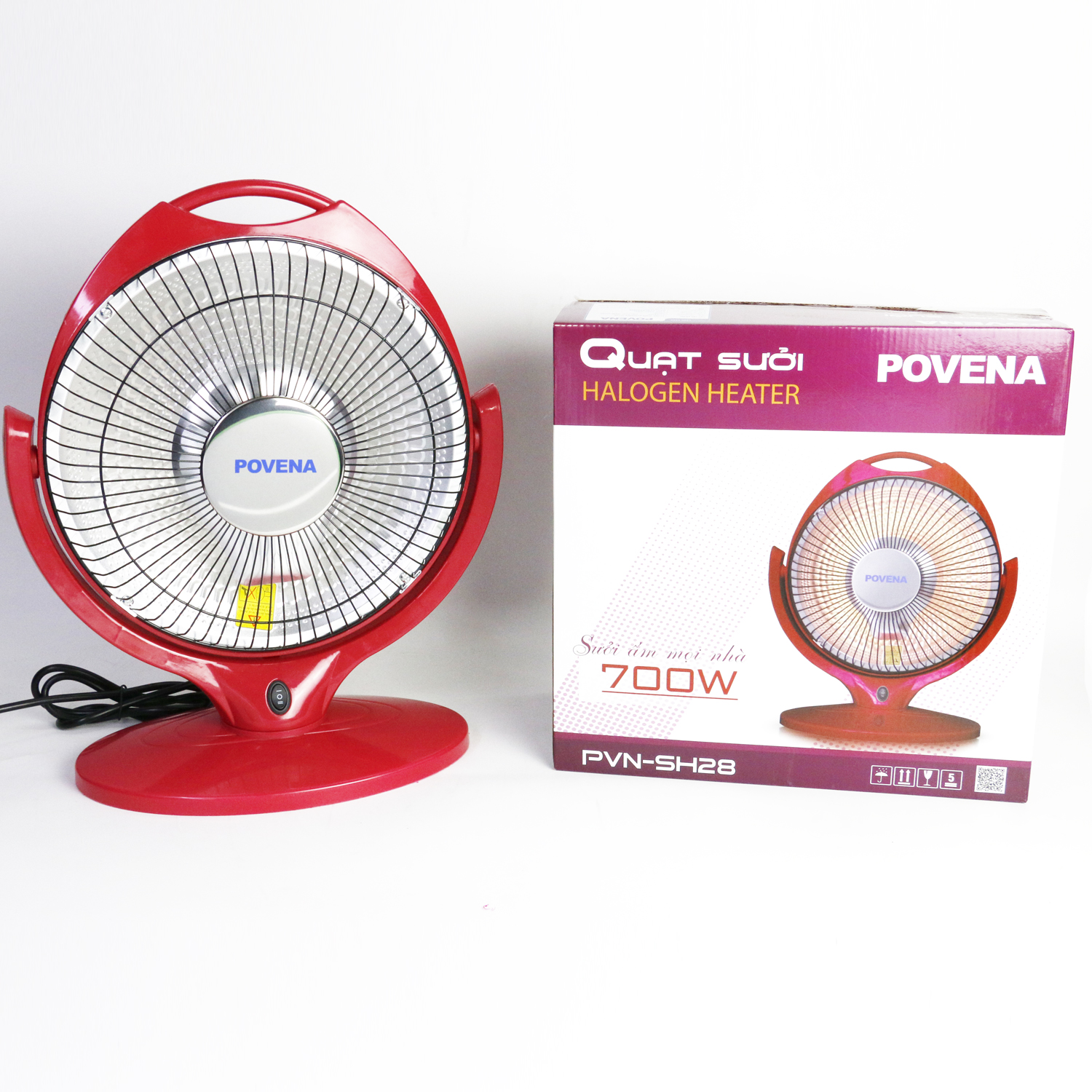 Quạt Sưởi Mini Halogen Povena PVN-SH28 (Đỏ) 700W  - Hàng Chính Hãng