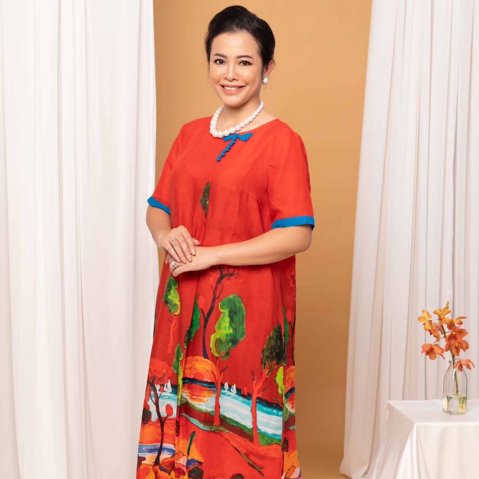 Đầm suông trung niên iDiva D14-12; chất liệu linen cao cấp, bigsize phù hợp u50 dự tiệc &amp; dạo phố