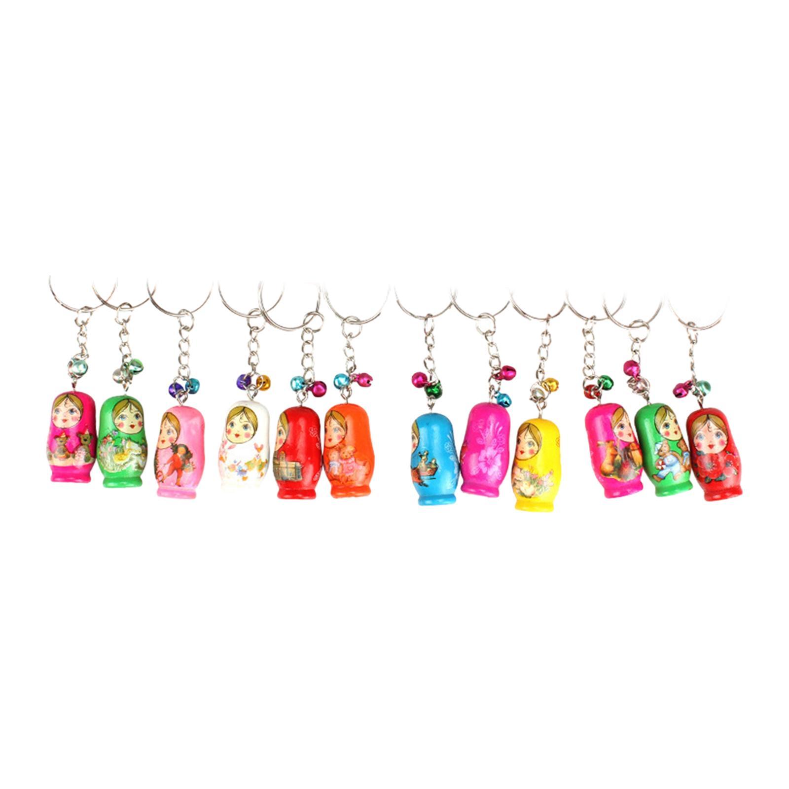 12 Pieces Russian Nesting Dolls Keychain Bags Wooden Stacking Dolls Pendant