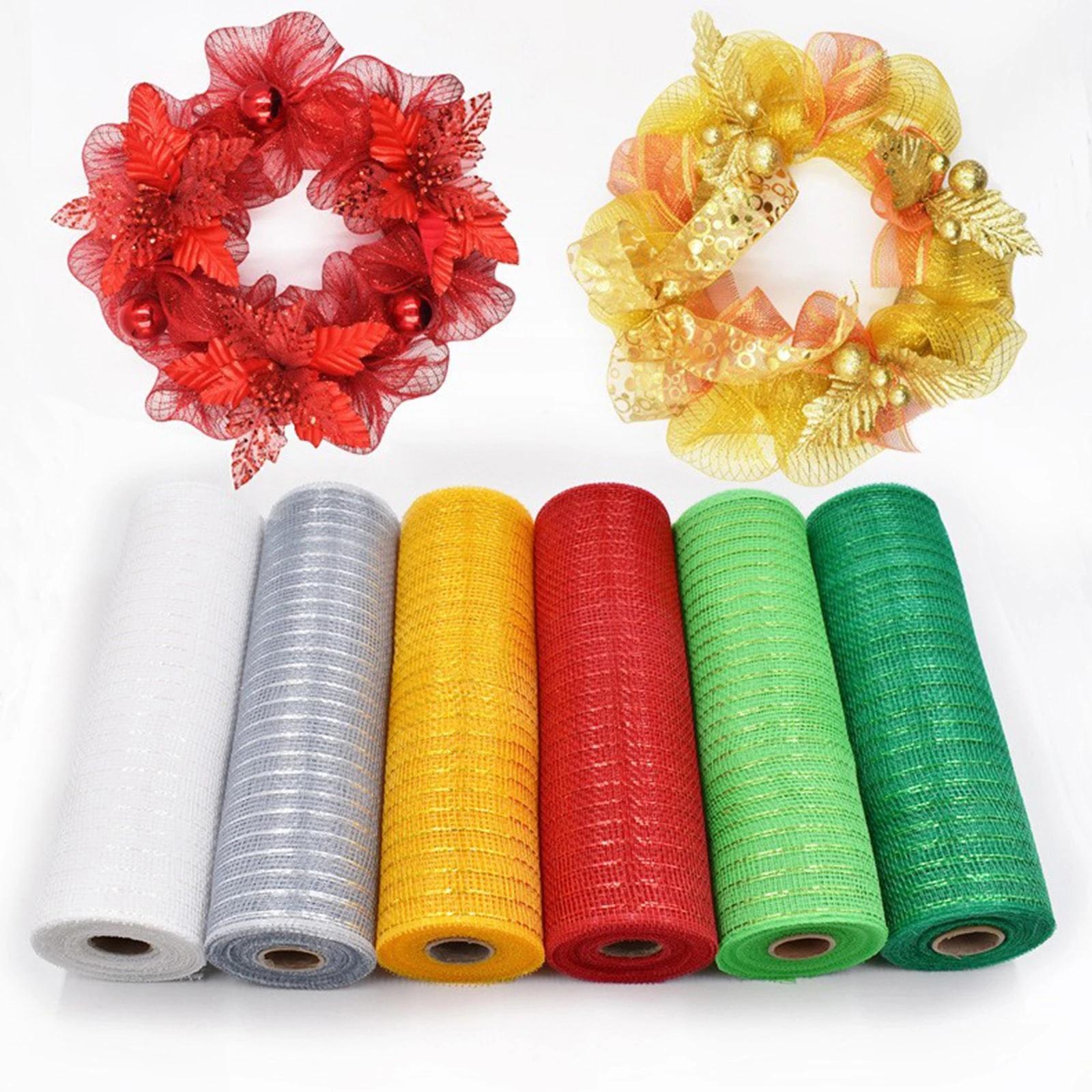 6 Rolls 10"x10 yds Mesh Ribbon Foil Rolls Wreath Decors