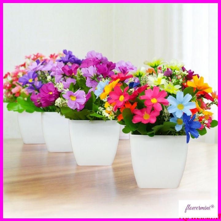 Combo 3 chậu hoa và cây giả để bàn trang trí phòng khách, decor kệ tủ, làm quà tặng nhỏ xinh Flowermini BC-03
