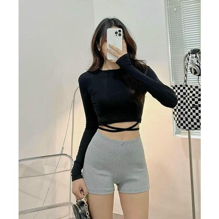 Quần Legging đùi nữ cotton tăm dày dặn cạp chun, Quần đùi nữ cạp chun lưng thun tôn dáng cotton dày dặn CA56