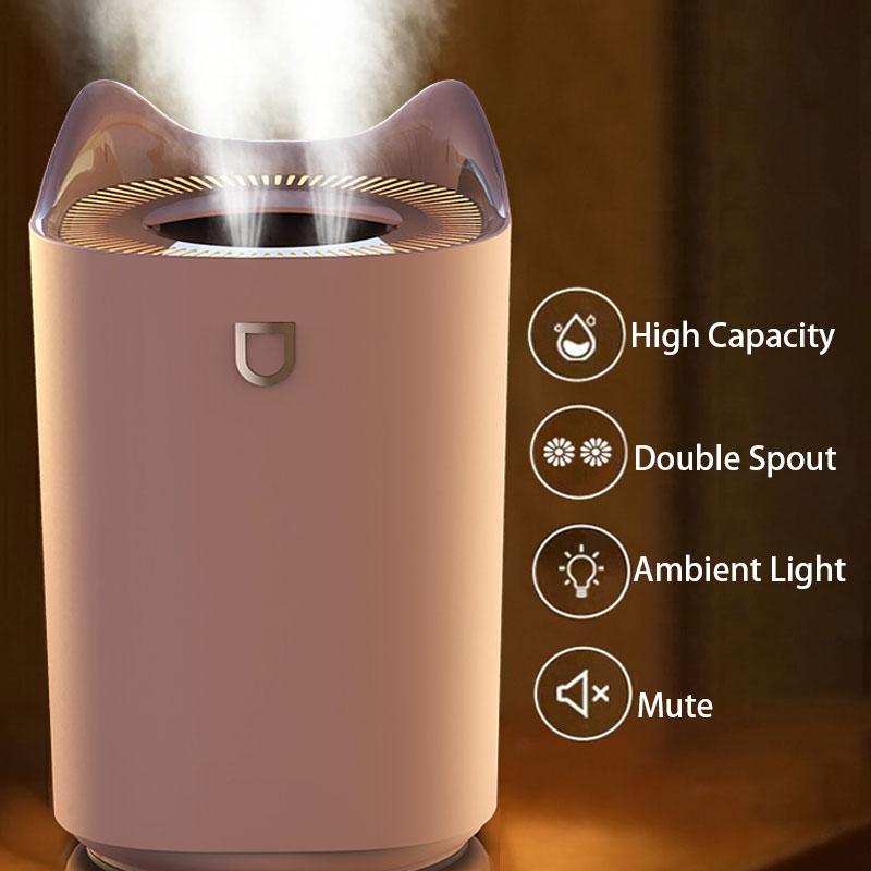 3L Máy Tạo Độ Ẩm Không Khí Đôi Vòi Phun Ẩm Khuếch Tán USB Hương Thơm Máy Khuếch Tán Tinh Dầu Lộc Coloful LED Siêu Âm Khuếch Tán Hương Thơm