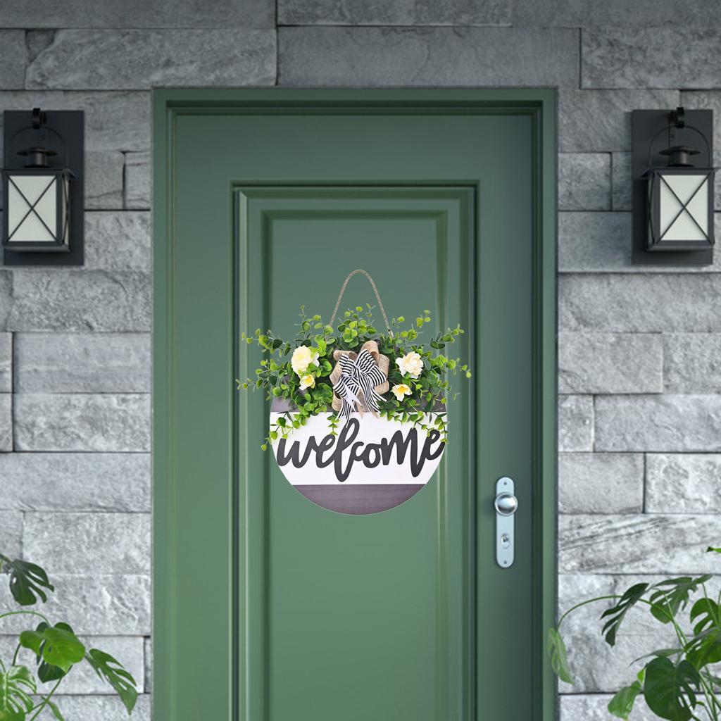 Round Wood Welcome Sign Fake Porch Hanging Front Door Decors