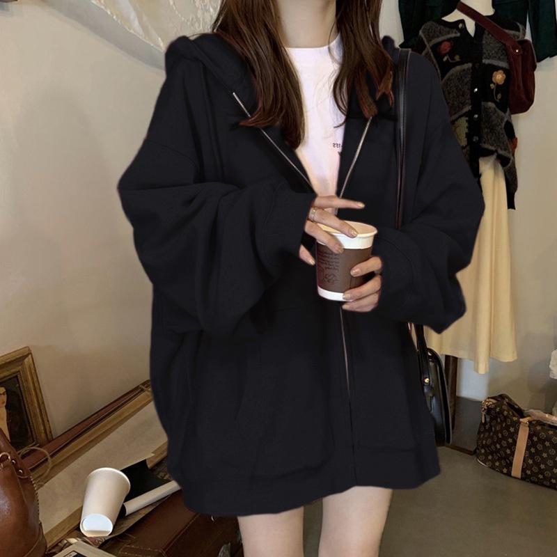 Áo khoác Hoodie zip nữ form rộng, Áo khoác nỉ nữ trơn basic dễ phối đồ, chất nỉ dày dặn style Hàn Quốc unisex, AO019