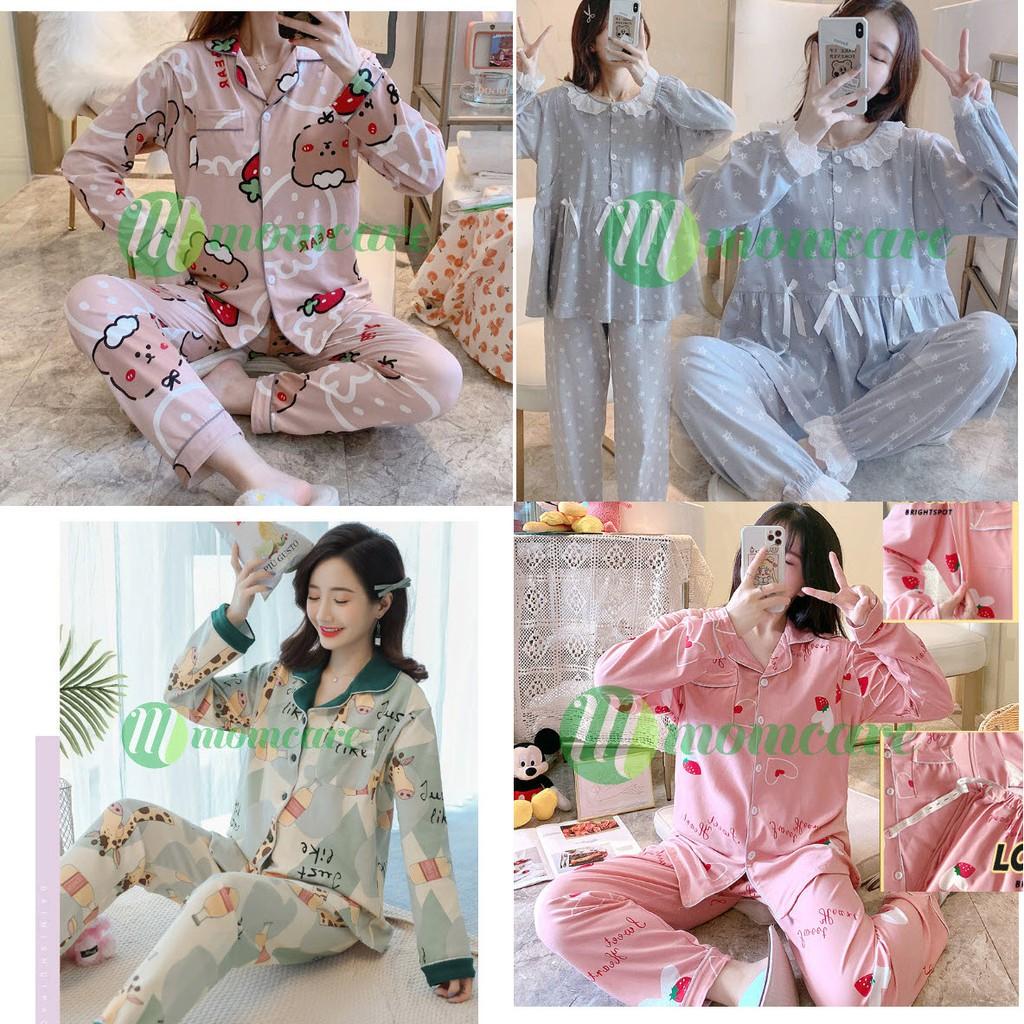 Pijama Bầu sau sinh cho con bú ti CỔ BÈO - Bộ đồ bầu mặc nhà cho mẹ