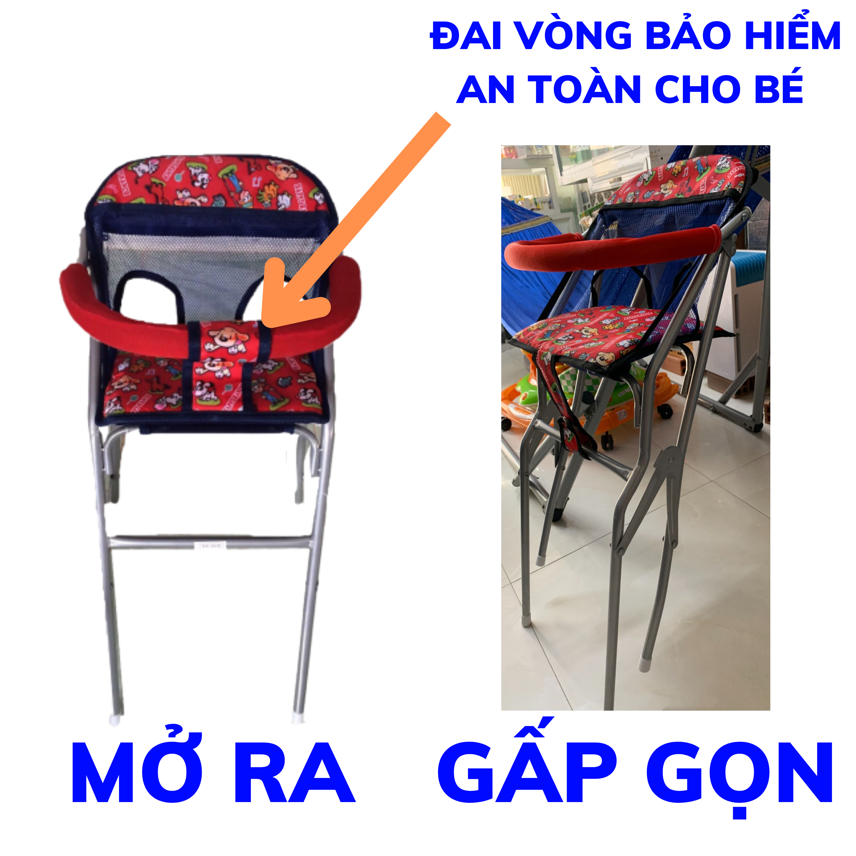 ( ĐƯỢC CHỌN MÀU ) GHẾ NGỒI XE NOVO CHO BÉ , GHẾ GA XẾP SẮT SƠN TĨNH ĐIỆN