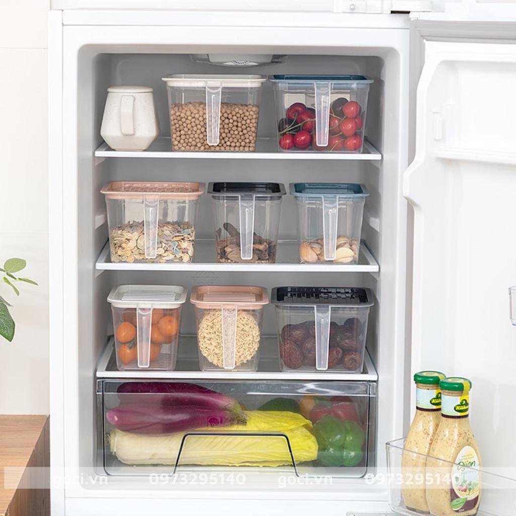 Hộp đựng thực phẩm thức ăn tủ lạnh có tay cầm đa năng trong suốt tiện ích thông minh