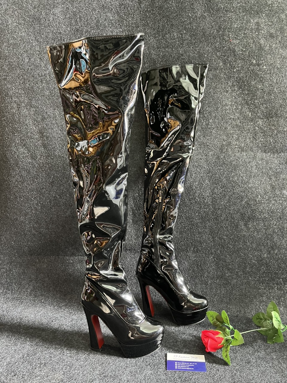 Boot đùi nữ da bóng gót vuông 13cm SÀNH ĐIỆU GCC11301