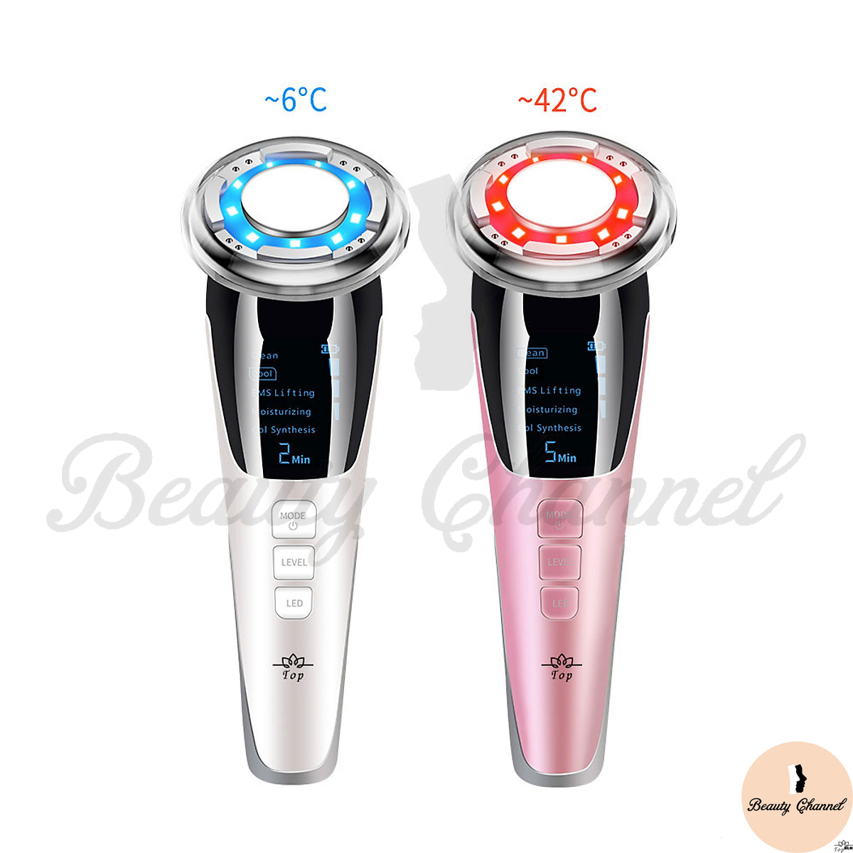 Máy Massage Mặt Làm Đẹp Da 5 in 1 Photon Nóng Và Lạnh EMS Giúp Nâng Cơ Mặt, Rửa Sạch Sâu, Tăng Cường Hấp Thụ Và Khóa Giữ Tinh Chất Dưỡng Da Kèm Máy Massage Mắt Loại Quầng Thâm