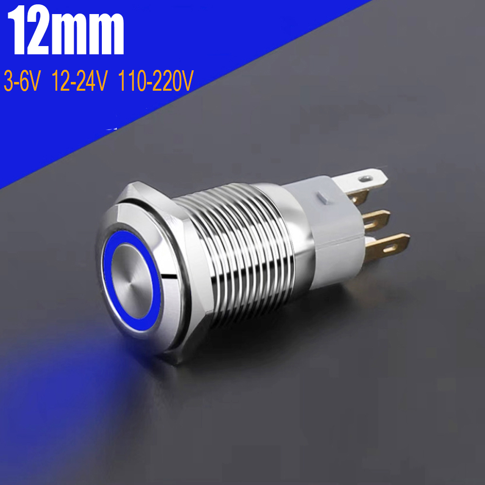 Nút nhấn công tắc tự khóa 12mm (3-6V, 12-24V, 110-220V) Vỏ INOX chống thấm nước