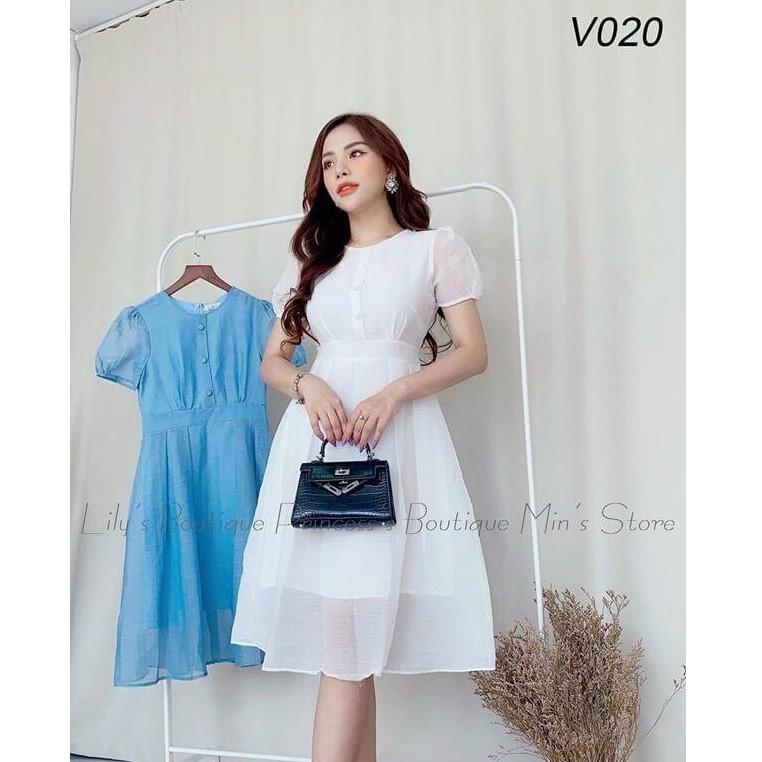 Đầm Xòe Tay Con Đính Nút 2 Lớp,Chất Liệu Voan Cao Cấp Thời Trang Nữ ĐẶNG DIỆU Mẫu Free Size Dưới 56kg