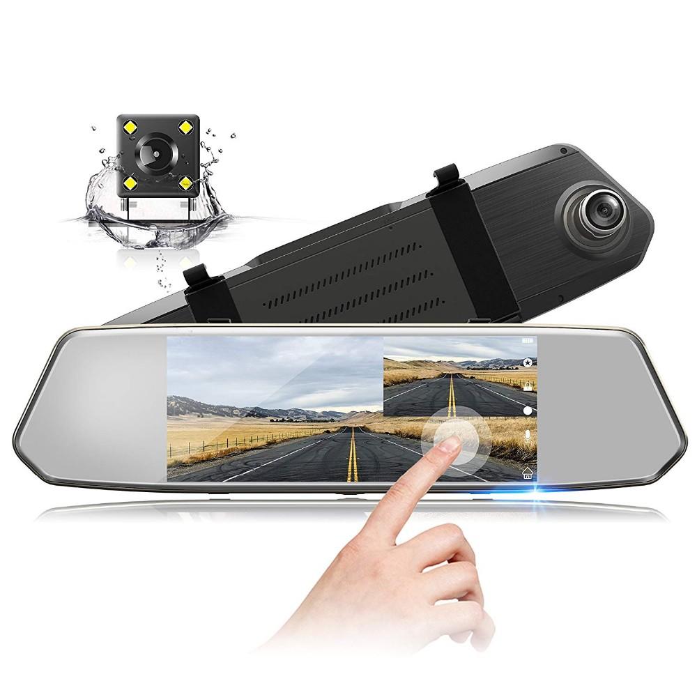 7 "Màn hình cảm ứng 1080p xe dvr camera ống kính kép ống kính tự động quay video quay lại máy quay phản lực gương