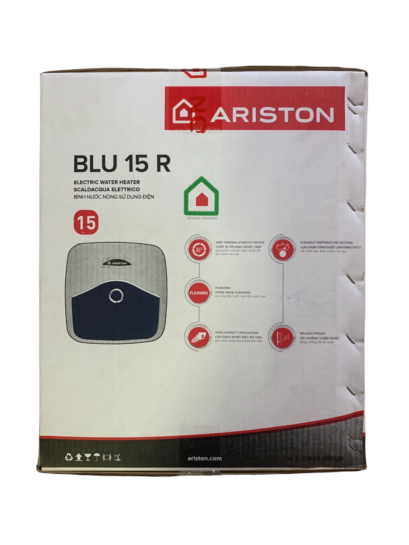 Bình nước nóng gián tiếp ARISTON 15 lít BLU 15R(Bình vuông) - Hàng chính hãng